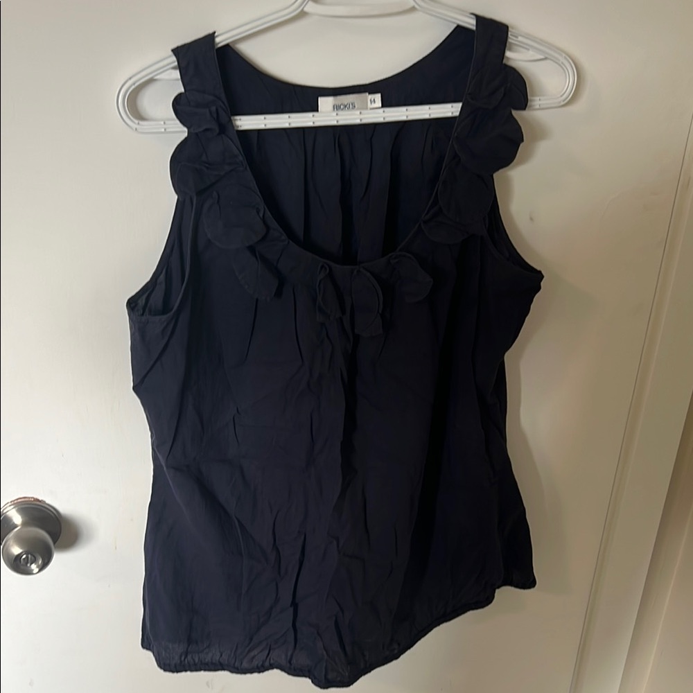 Navy Sleeveless Ruffle Top